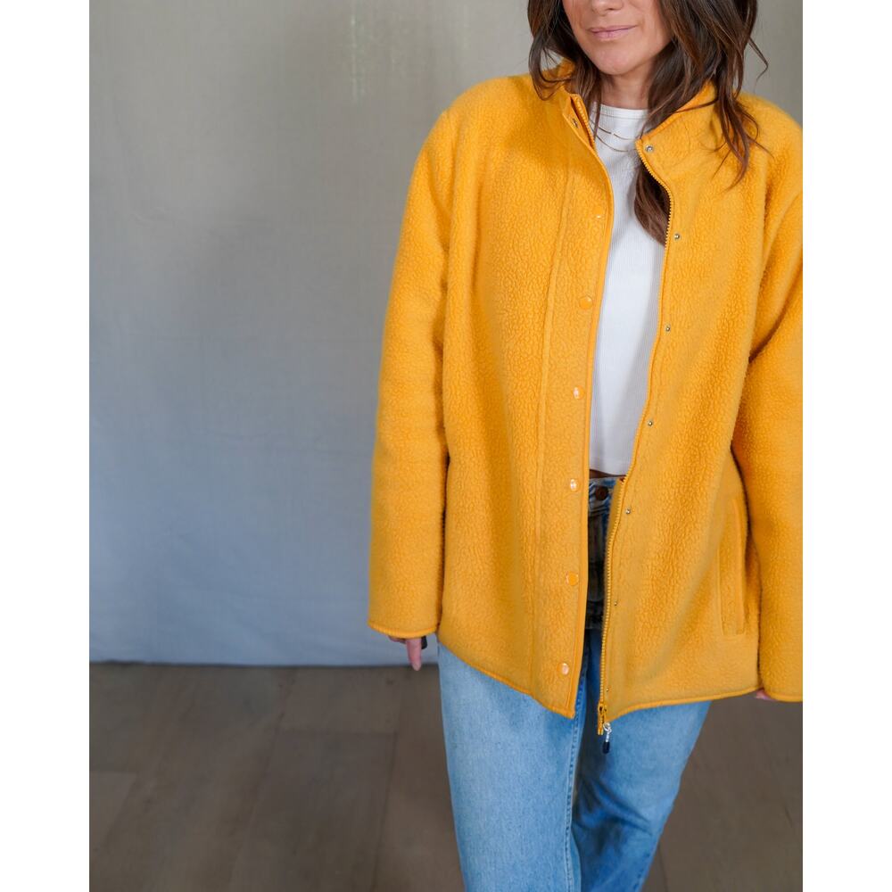 Mustard Yellow Fleece Jacket / Snap Front / Minimal Outdoor Layer